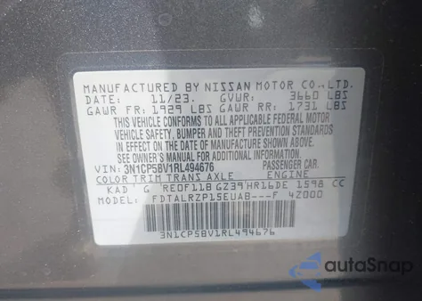 2024 Nissan Kicks S Xtronic Cvt z USA, uszkodzony, nr VIN 3N1CP5BV1RL494676